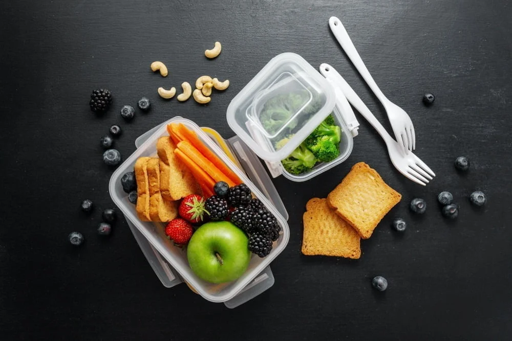 Healthy lunch to go packed in lunch box